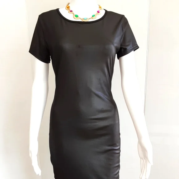 BLACK BODYCON T-SHIRT DRESS SZ M (8/10) - Picture 2 of 7